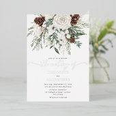 Evergreen elegante Winterhochzeit Silver Folieneinladung (Stehend vorne)