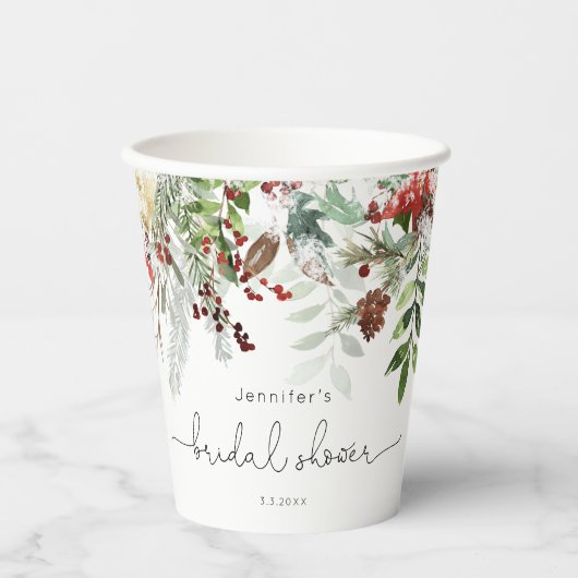 Evergreen elegantes Brautparty Pappbecher (Vorderseite)