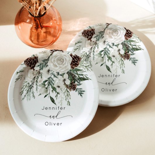 Evergreen festliche Winter elegante Hochzeit Pappteller