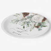 Evergreen festliche Winter elegante Hochzeit Pappteller (Schrägansicht)