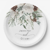 Evergreen festliche Winter elegante Hochzeit Pappteller (Vorderseite)