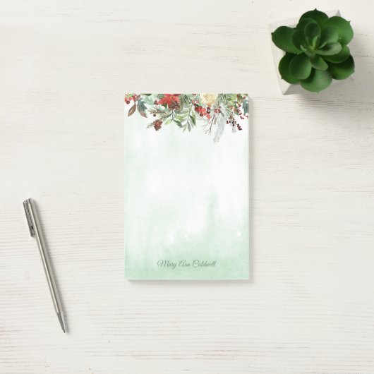 Evergreen Floral Berry Border Post-it Klebezettel (Büro)
