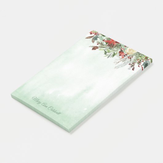 Evergreen Floral Berry Border Post-it Klebezettel (angewinkelt)