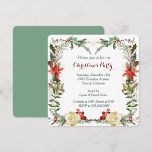 Evergreen floral Berry Frame Feiertag einladen Einladung