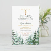 Evergreen Forest Cross Boy Erste Heilige Kommune Einladung (Stehend Vorderseite)
