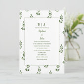 Evergreen Forest Green Leaf Monogram Wedding Einladung (Stehend Vorderseite)
