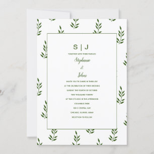 Evergreen Forest Green Leaf Monogram Wedding Einladung