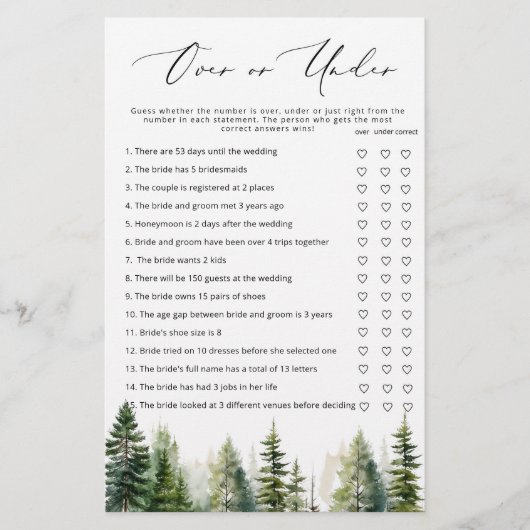 Evergreen forest over oder under Brautparty game (Vorderseite)