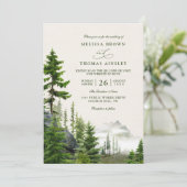 Evergreen Forest Rustic Mountain QR Code Wedding Einladung (Stehend Vorderseite)