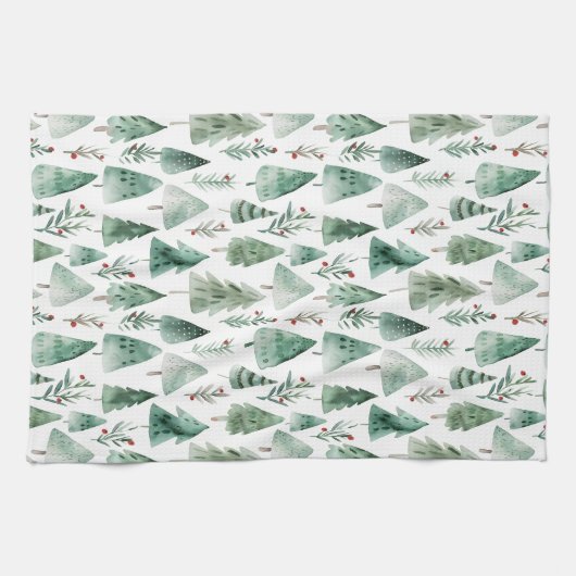 Evergreen Forest Watercolor Kitchen Towel Geschirrtuch (Horizontal)