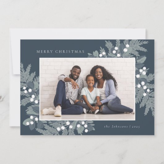 Evergreen Frame Foto Holiday Card (Vorderseite)