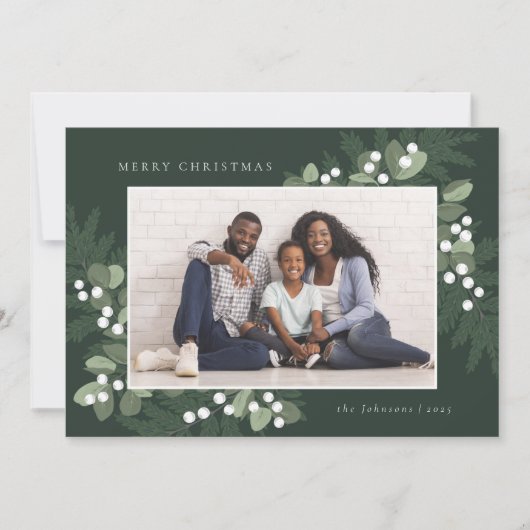 Evergreen Frame Foto Holiday Card (Vorderseite)