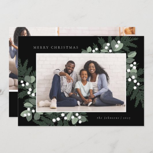 Evergreen Frame Foto Holiday Card (Vorne/Hinten)