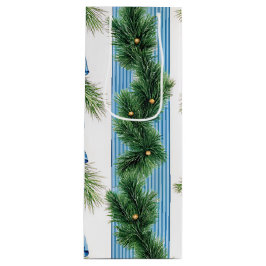EVERGREEN GARLAND BLUE HOLIDAYS BOWS & STRIPES GESCHENKTÜTE FÜR WEINFLASCHEN