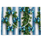 EVERGREEN GARLAND BLUE HOLIDAYS BOWS & STRIPES GROßE GESCHENKTÜTE (Vorderseite)