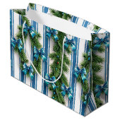 EVERGREEN GARLAND BLUE HOLIDAYS BOWS & STRIPES GROßE GESCHENKTÜTE (Rückseite Schrägansicht)