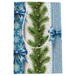 EVERGREEN GARLAND BLUE HOLIDAYS BOWS & STRIPES MITTLERE GESCHENKTÜTE