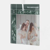 Evergreen Garland Frame Modern Foto Christmas Ornament Aus Glas (Vorderseite links)