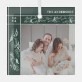 Evergreen Garland Frame Modern Foto Christmas Ornament Aus Glas (Vorderseite)