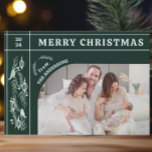 Evergreen Garland Modern Ein Foto Weihnachten<br><div class="desc">Eine schöne Hand illustriertes immergrünes Design mit Ornamenten und Wintervögeln macht eine moderne Weihnachtskarte aus. Ihr eigenes Foto kann hinzugefügt werden.</div>