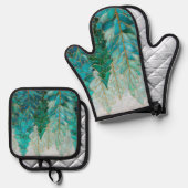 Evergreen Glow – Christmas Ofenhandschuh & Topflappen-Set (Vorderseite/Rückseite)