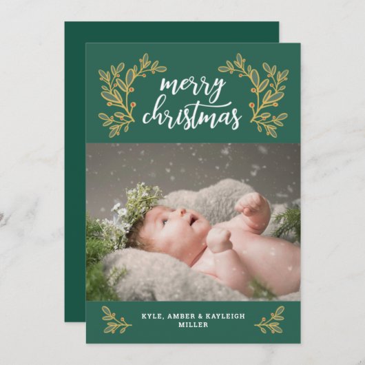 Evergreen Holly Weihnachtskarte Feiertagskarte (Vorne/Hinten)