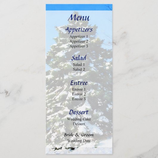 Evergreen im Winter Wedding Menu Menükarte (Vorderseite)