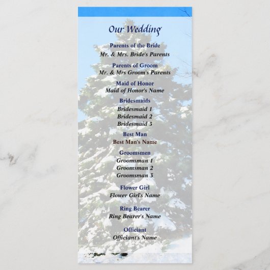 Evergreen im Winter Wedding Program Programm (Rückseite)