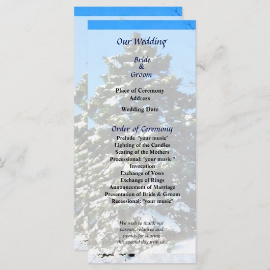 Evergreen im Winter Wedding Program Programm (Vorne/Hinten)