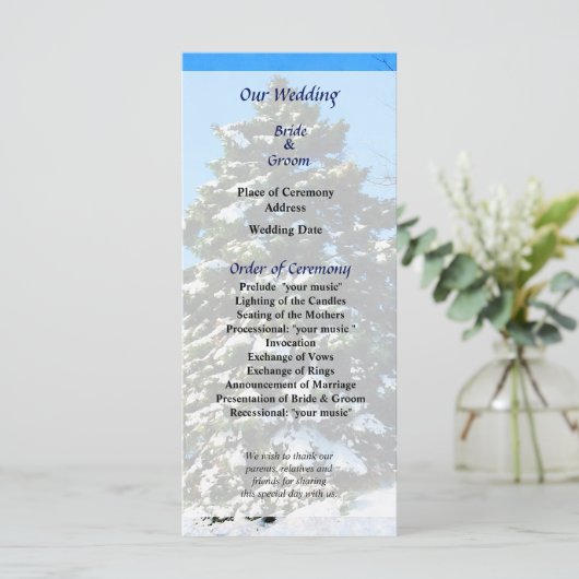 Evergreen im Winter Wedding Program Programm (Stehend Vorderseite)