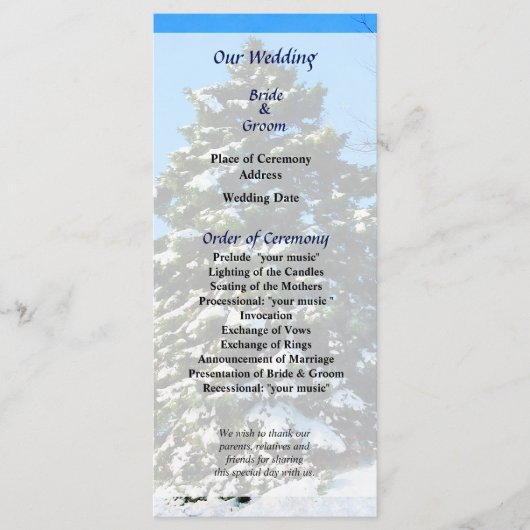Evergreen im Winter Wedding Program Programm (Vorderseite)