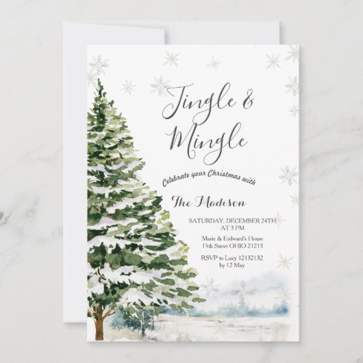 Evergreen Jingle & Mingle Winter Party Einladung (Vorderseite)