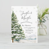 Evergreen Jingle & Mingle Winter Party Einladung (Stehend Vorderseite)
