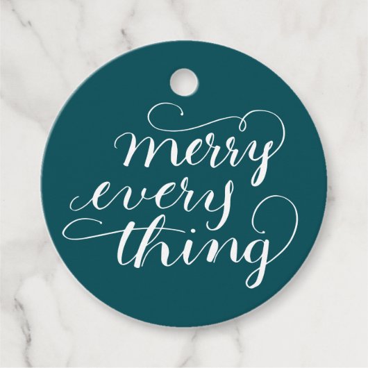 Evergreen Merry alles Hand Letted Geschenkanhänger (Vorderseite)