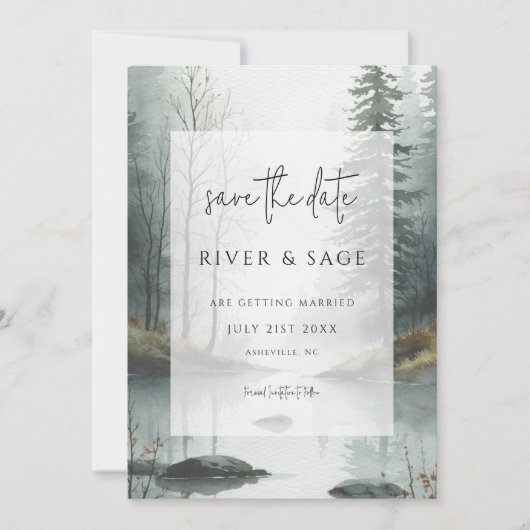 Evergreen Mist | Rustic Forest QR Save the Date (Vorderseite)