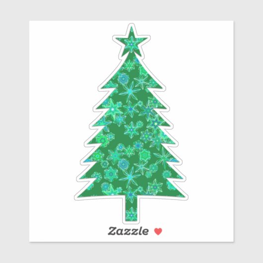 Evergreen mit Snowflakes Weihnachtsbaum Aufkleber (Blatt)
