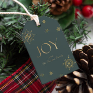 Evergreen Modern Snowflake Joy Geschenkanhänger