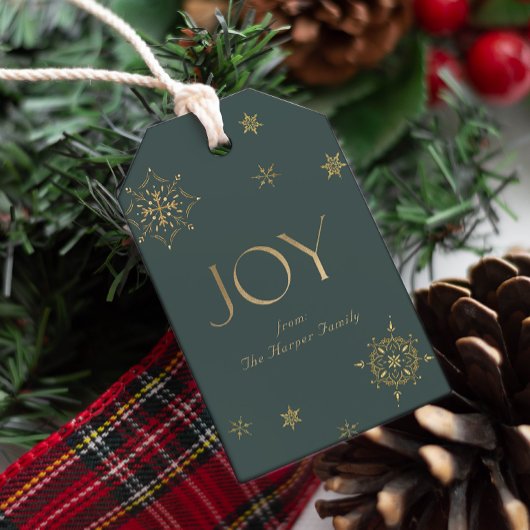 Evergreen Modern Snowflake Joy Geschenkanhänger