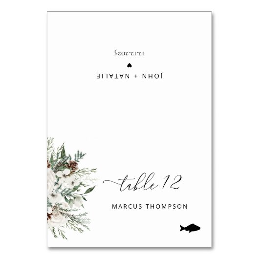 Evergreen moderne Fischspeisen Platzkarte Tischnummer (Vorderseite)