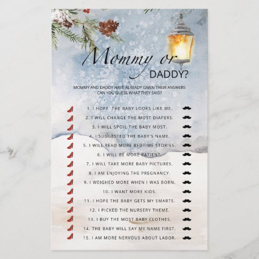 Evergreen Mommy oder Daddy Baby Dusche Spiel (Vorderseite)