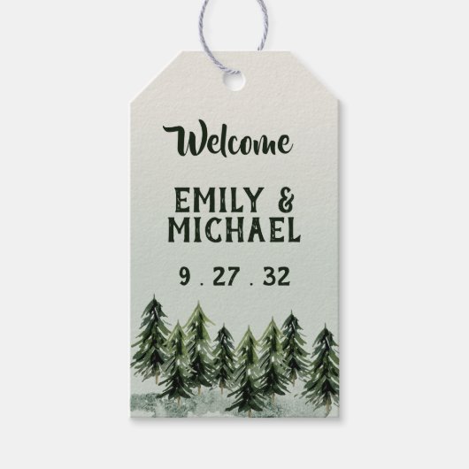 Evergreen Mountain Forest Green Black Geschenkanhänger (Vorderseite)