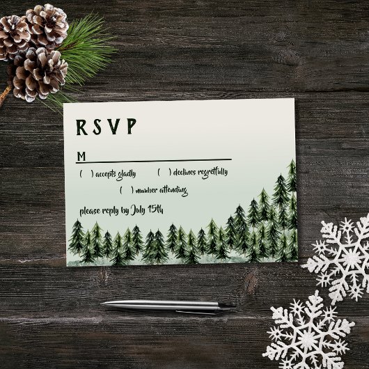 Evergreen Mountain Forest Green Black RSVP Karte