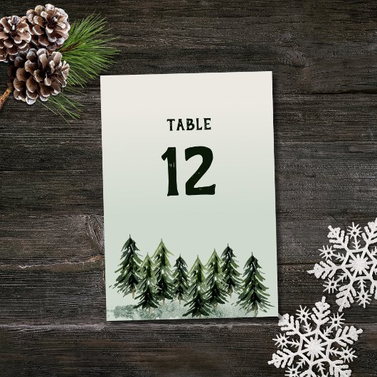 Evergreen Mountain Forest Green Black Tischnummer
