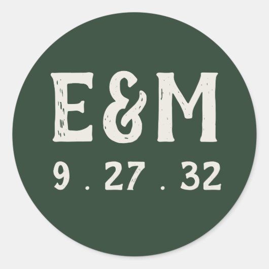 Evergreen Mountain Forest Green White Initials Runder Aufkleber (Vorderseite)