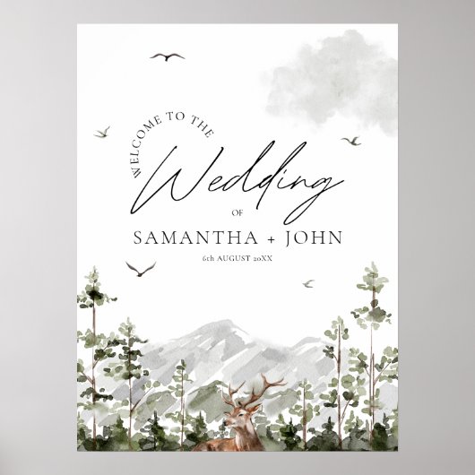 Evergreen Mountain Forest Wedding Willkommenszeich Poster (Vorne)