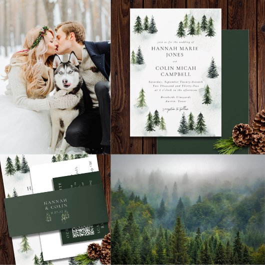 Evergreen Mountain Glen White Green Black Einladungsbanderole