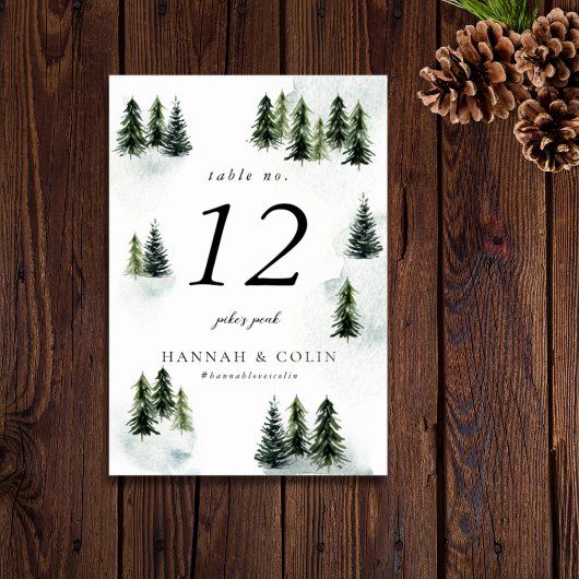Evergreen Mountain Glen White Green Black Tischnummer