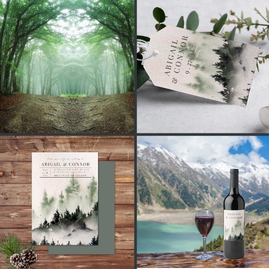 Evergreen Mountain Mist Rustikaler Winter White Gr All In One Einladung