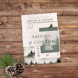 Evergreen Mountain Mist Rustikaler Winter White Gr Einladungsbanderole