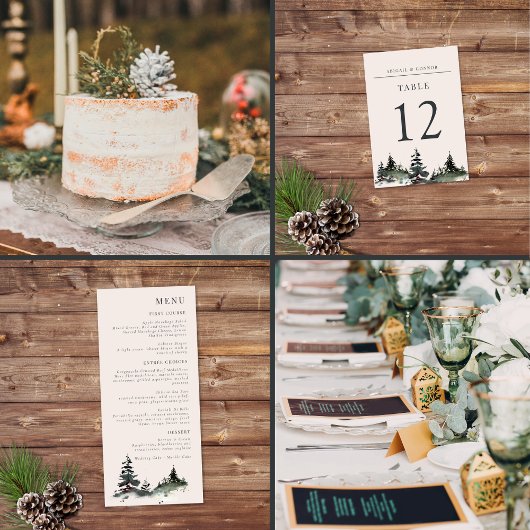 Evergreen Mountain Mist Rustikaler Winter White Gr Menükarte